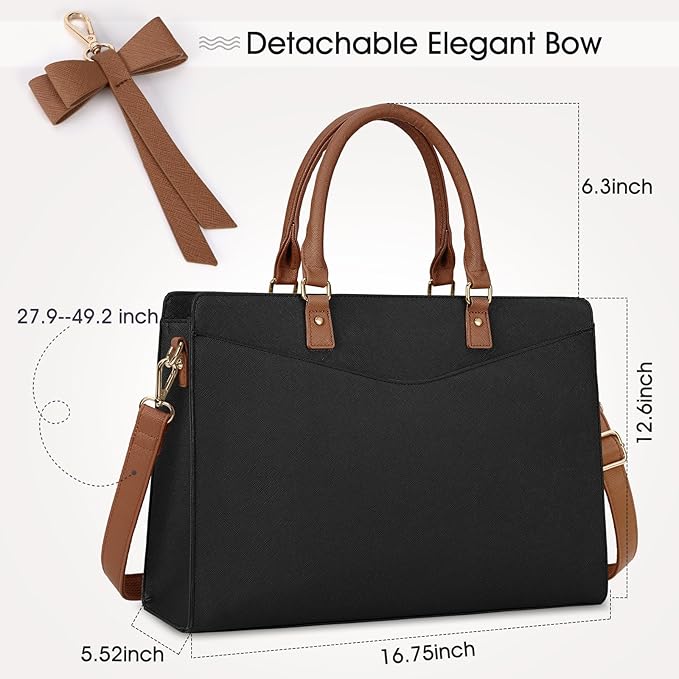 RAINSMORE Laptop Bag for Women 15.6 Inch PU Leather Laptop Tote Bag Professional Business Office Briefcase Waterproof Work Bag Computer Tote Bag Large Lightweight Handbag Shoulder Bag
