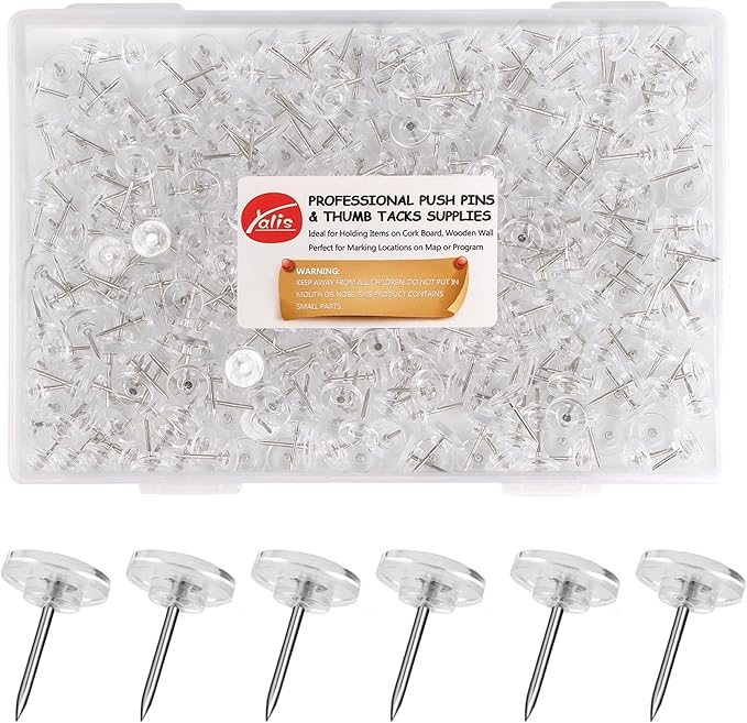 Push Pins 400-count Flat Clear Thumb Tacks Steel Point and Plastic Head for Corkboard and Wooden Photo Wall