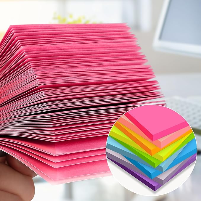 (18 Pads) Sticky Notes 3x3 inch, Self-Stick Pads Bright Colors Sticky Note, Recyclable, Easy to Post for Home, Office, Notebook