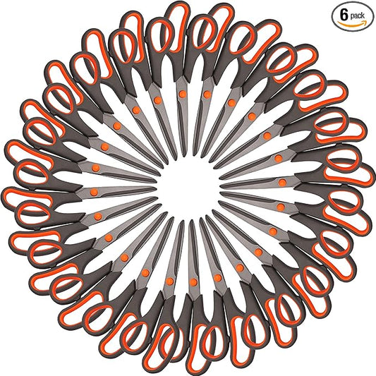 24 Pack Titanium Scissors, Rkqoa 8" All Purpose Scissor Bulk - 2.5mm Thick Sharp Scissors for Office School Sewing Craft Supplies, Classroom Must have, Teacher/Class Shears, Right/Left Handles