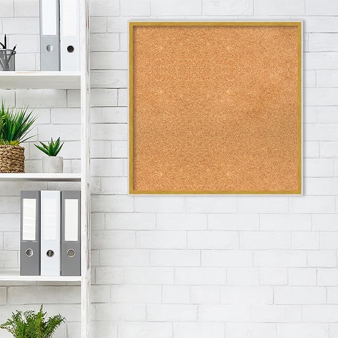 Amanti Art Natural Cork Board for Wall, 25x25 Vision Board with White Frame, Medium Corkboard Office Decor for Home Organization, Modern Corkboard Pinboard to Display Items for Home Organization in