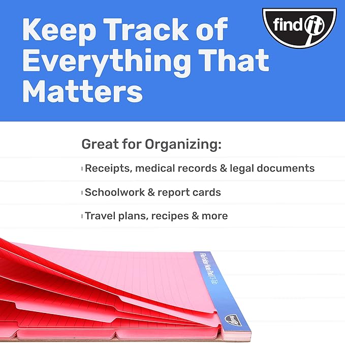 Find It File Folder Notepad - Pack of 12-9.5 x 12.5 Inch Notebook Organizer Folders for Filing, Document, and Clipboard Organization - Pink