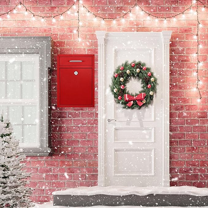 Locking Mailbox with Key for Outdoor 12.2 x 8.5 x 3 Inches Large Wall Mount Mail Box with Lock Security Mail Drop Metal Collection Boxes Hanging Secure Postbox(Red)