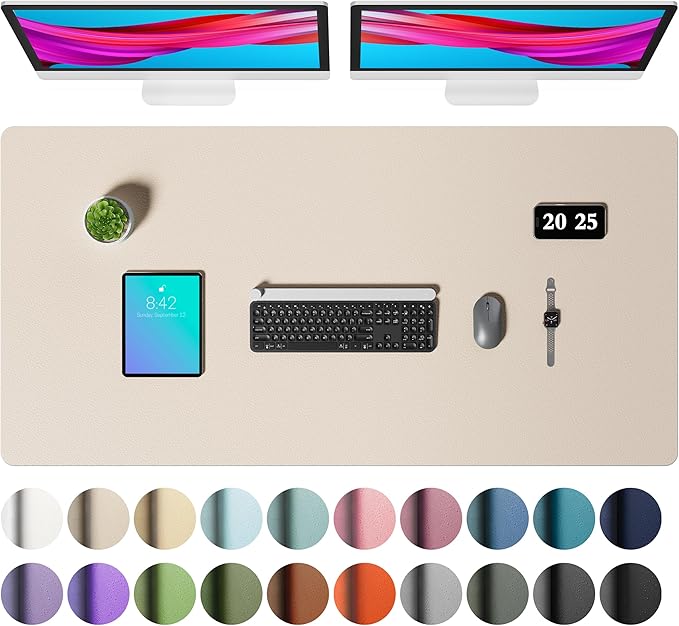 Aothia Faux Leather Desk Mat – Large Mouse Pad, Non-Slip PU Leather Blotter, Waterproof Writing Surface for Office and Home (Eggshell, 47.2" x 23.6")