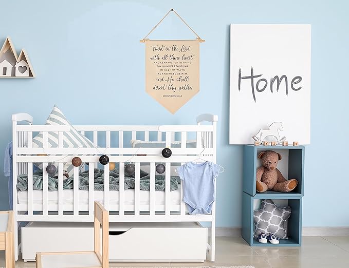 Bible Verse Sign-Scripture Banner Decor- Inspirational Home Decor-Wall Flag Decoration For Living Room Front Door Playroom Bedroom-Trust In The Lord With All Thine Heart