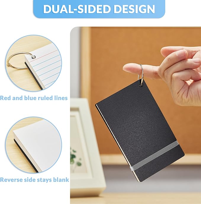 NEEWAY Heavyweight Ruled Index Cards 3x5, 200 Count Flash Cards with Rings and Cover, White Note Cards Lined for Home, Office