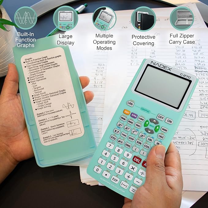 Scientific Calculator with Graphing, Includes Carrying Case, for College and High School Students, Calculus, Algebra, Geometry, Trigonometry, Statistics, Physics, Chemistry, Mint