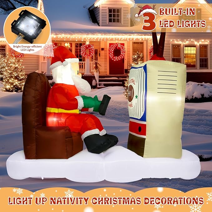 Christmas Inflatable Outdoor Decoration, 6FT Inflatable Christmas Santa Claus with TV Decorations Outdoor Blow Up Yard Decorations with Built-in LED for Outside, Holiday Lawn, Yard, Garden