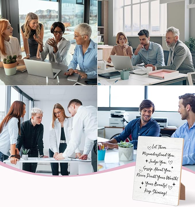 Desk Signs for Office, Mental Health Decorations, Inspirational Desk Decor, Home Decor Living Room, Coworker Gifts, Encouragement Gifts for Women Men Friend, Christian Gifts, Wooden Sign with Stand,4