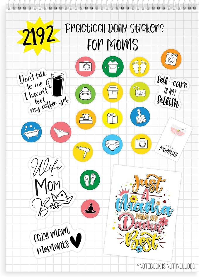 2190+ pcs Busy Mom Planner Stickers - 18 Sheets - Productivity-Boosting & Motherhood-Supportive, Creative & Motivational & Funny Quotes, Calendar Icons for Sport Moms, Schedule, Appointments