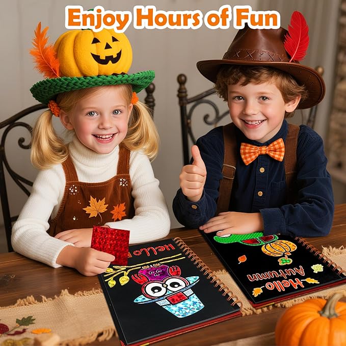 FUNNYB&G Foil Art Craft Activity for Kids - Thanksgiving Crafts Gift Bags for Kids Autumn Harvest School Party Favors Birthday Gifts Goodies Stuffers for Girls Boys 4 5 6 7 8 9 Years Old(Thanksgiving)