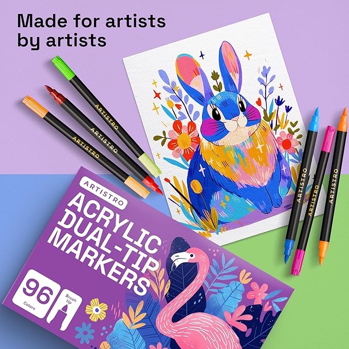 ARTISTRO Paint Markers - Acrylic Pens for Rock, Glass, Fabric, DIY - Art Supplies - 24 Dual Brush Tip Markers