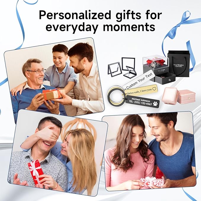 Custom Keychain - Personalized Double-Sided Engraved Name or Text Keychains, Customized Gifts for Men Women