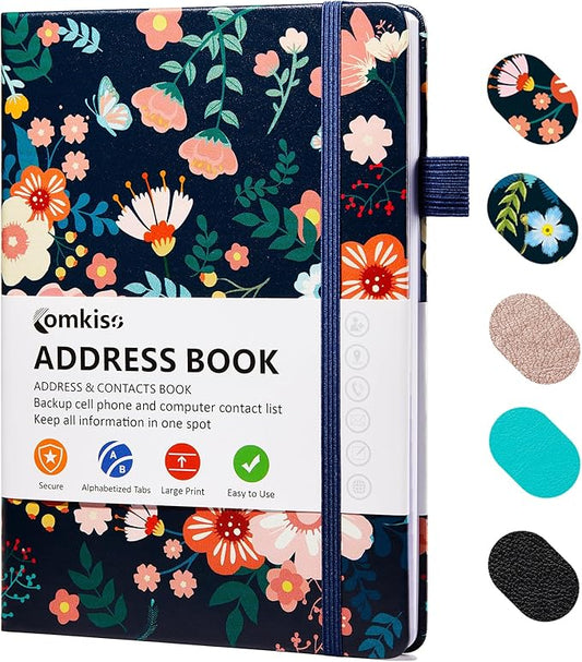 Address Book with Individual Alphabetical Tabs Laminated, Large Print Address Book with 468 Wide Lining Entry Spaces, Change of Address Labels, Hardcover Address Book 5.7 x 8.5" - Floral