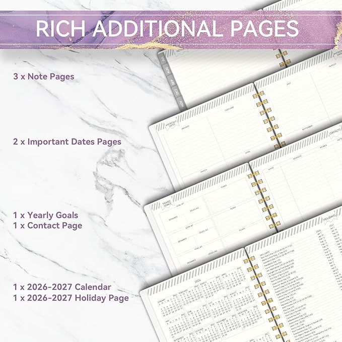 Planner 2026 -Weekly and Monthly Planner, AIMPEAK 2026 Daily Planner with Tabs, Jan. 2026 - Dec. 2026, Calendar Planner for Women, Purple Marble, 5.5" x 8.5"