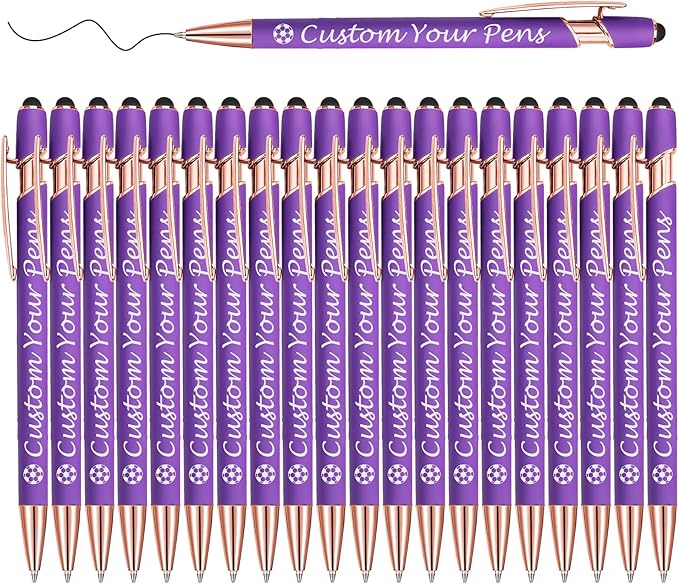 Amlion Personalized Custom Pens with Name Engraved Logo Text,20 Customized Writing Stylus Pen Promotional Item Gift for Men Women Office Business Wedding-Purple