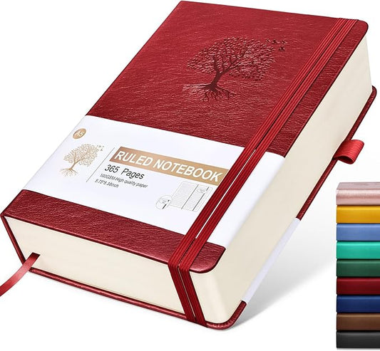 Lined Journal Notebook -365 Pages A5 Thick Journals for Writing Ruled Notebook, Hardcover Leather Journal for Women Men, Daily Notebook for Work, Note Taking, 100Gsm Lined Paper(5.7'' X 8.3'' Wine)