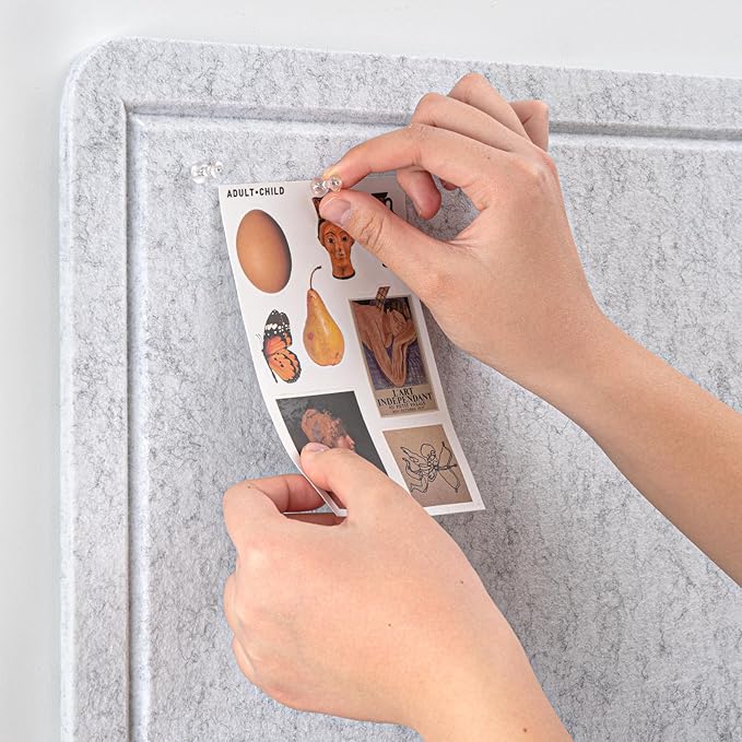 Bulletin Board, 35 x 17 1/2 inches Felt Board - Decorative Pin Board, Cork Board Alternative for Wall, Foldable Picture Board Self-Adhesive Vision Board Prayer Board with 20 Pushpins - Marble White