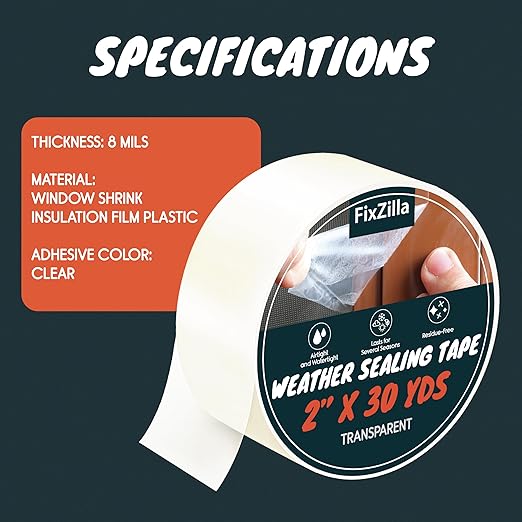 Window Sealing Tape for Winter 2 Inch x 90 Feet Clear Window Insulation Tape Seal for Clear Plastic Film Insulation, AC Conditioner Unit Gap Seal- Residue-Free, Heavy-Duty, and Wood-Safe