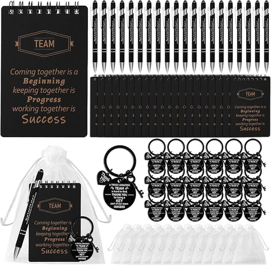 CZWZ 80 Pcs Employee Appreciation Gifts Set, Includes Notepads Pens Thank You Keychains and Organza Bags, Team Recognition Gifts for Coworkers Staff Employees Retirement Birthday Christmas(Black)