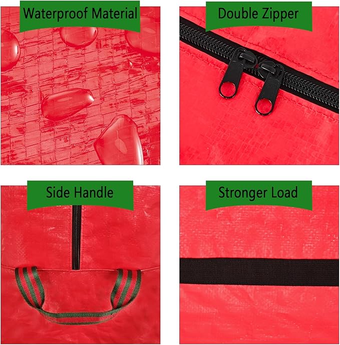 Heavy Duty Waterproof Christmas Tree Storage Bag- 7.5FT/6FT Waterproof Tearproof with 4 Handles Easy to Transport- Red 2 Pack