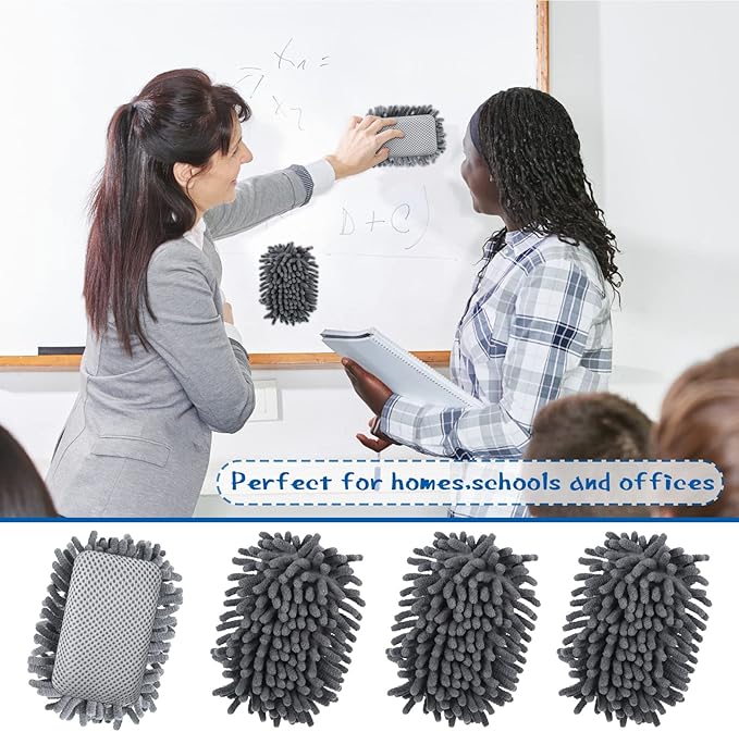 Sherr 30 Pcs Microfiber Shag Dry Erasers Bulk Magnetic Whiteboard Eraser Washable Colorful Chalk Board Eraser Markers Chalk Home School Classroom Office Supplies(Gray)