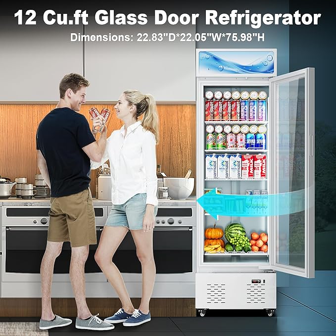 11 Cu.Ft Commercial Beverage Refrigerator Glass Door Drink Cooler with Soft Light and 5 Shelves, Display Refrigerator for Restaurant Store Cafe Bar, White