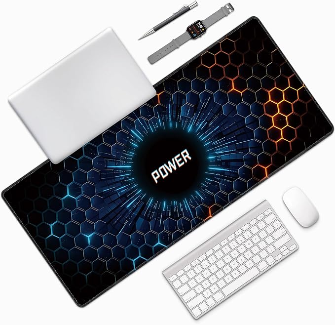Hexagon Honeycomb Large Mouse Pad, Gaming Desk Mat, XXL Extended Keyboard Desk Pad, 35.4"x15.7" Non-Slip Rubber Base Big Mousepad with Stitched Edges for Home and Office