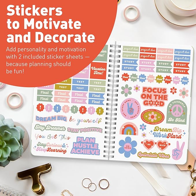 Sweetzer & Orange Academic Planner 2025-2026 – Student Planner for August 2025 to July 2026 – Weekly & Monthly Layout – Sturdy Cover & Stickers – Checkered Green Design – 5.5” x 8.5”