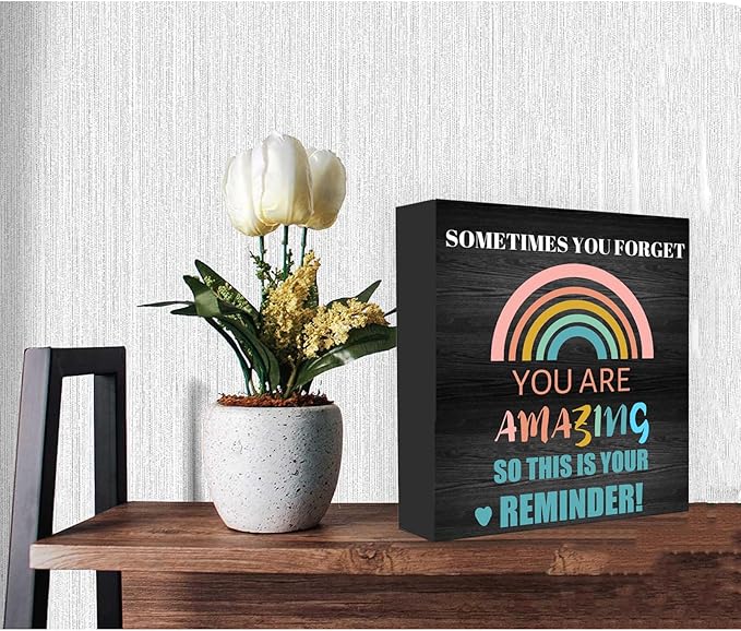 Encouraging Gifts for Women Teen Girls, Sometimes You Forget You're Awesome Wood Box Sign, Inspirational Gifts Birthday Graduation Congratulations Gifts for Daughter, Mom, Coworker Siste (Black, 6X6 Inch)