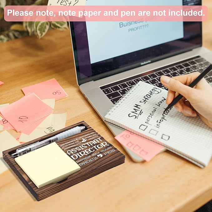 Assistant Director Appreciation Gifts, Thank You Gift for Assistant Director, Operations Office Coworkers Staff Appreciation Gifts, Sticky Note Holder Wooden Notepad & Pen Holder 6.5" x 4.7" - FTA295