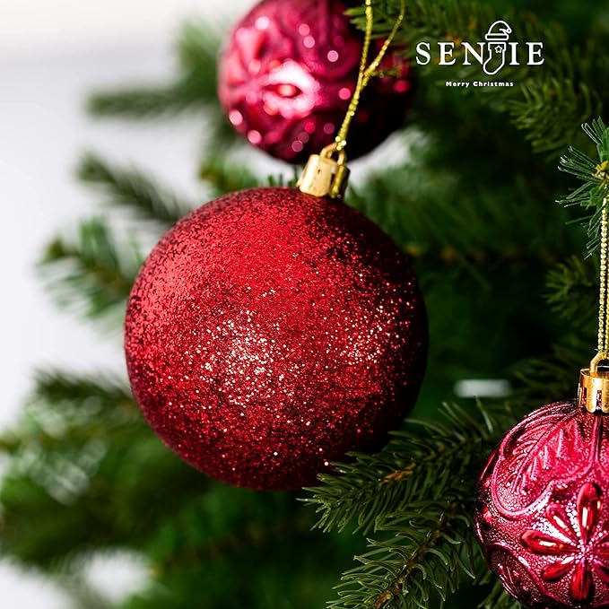 Senjie Red Shatterproof Christmas Ball Ornaments, 32 Pcs, Plastic, Eclectic Style, Wedding & Christmas Occasion