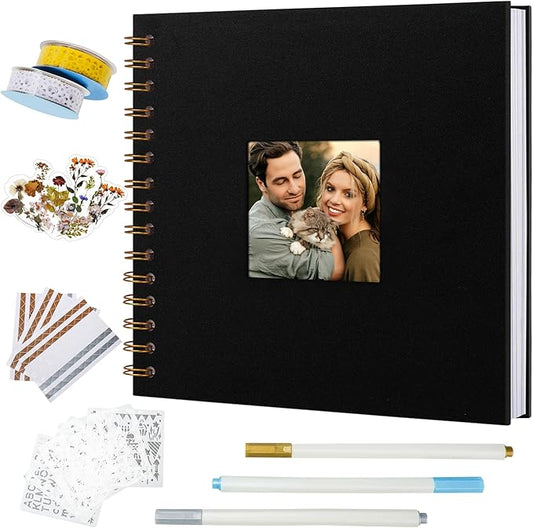 Vienrose Scrapbook 10x10 Inch Hardcover Kraft White Pages DIY Scrapbook Photo Album Linen Cover Scrap Book Photo Albums Scrapbooking Supplies Kit for Couple Family Wedding Travel