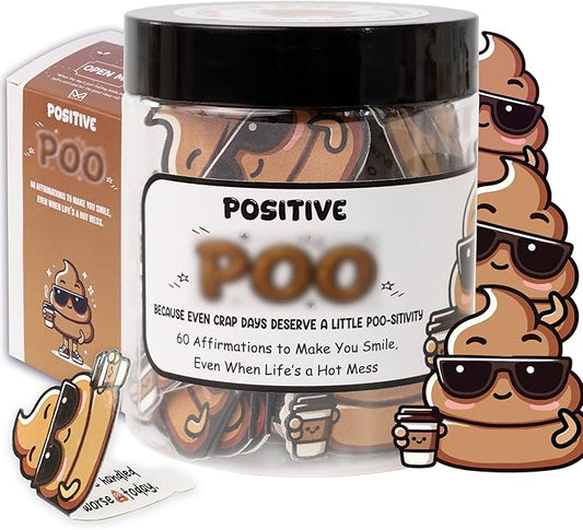 Positive Poo Jar – 60 Funny Affirmation Cards, Funny Gag Gifts for Men, Women, Coworkers, Teens, Tween, Teen Girl Gift Trendy Stuff, Corworker Gifts, Friends Gifts, Office Decor, Desk Decor