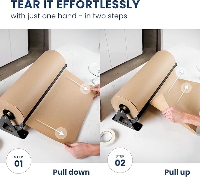 DIY Crew 36 Inch Paper Roll Dispenser and Cutter - Heavy-Duty Wall Mountable, Non Slip Tabletop - Kraft, Freezer, Butcher Paper - Up to 1000ft Rolls