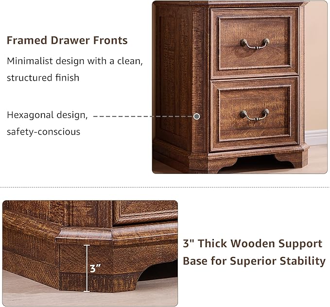 T4TREAM 6-Tier Bookcase with 2 File Drawers, 72" Tall Farmhouse Bookshelf with Storage & Adjustable Shelves, Wooden Floor Standing Display Book Shelf Organizer for Home Office, Reclaimed Barnwood