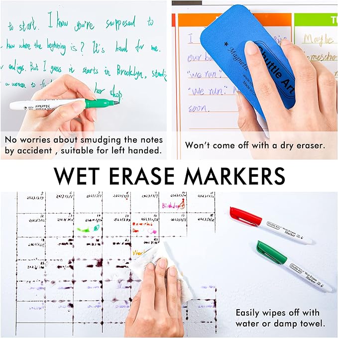 Shuttle Art Wet Erase Markers, 15 Colors 1mm Fine Tip Smudge-Free Markers, Use on Laminated Calendars,Overhead Projectors,Schedules,Whiteboards,Transparencies,Glass,Wipe with Water