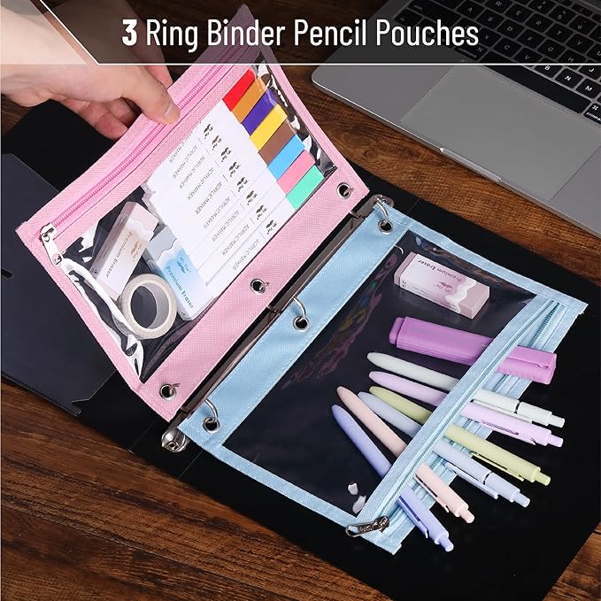 Mr. Pen- 5 Pack Colorful Pencil Pouches with Zipper, Clear Window, Binder Pouch