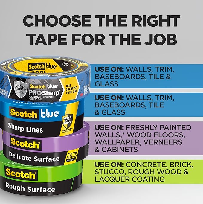 ScotchBlue PROSharp Painter's Tape 1 Inch Wide (0.94 in x 60 yd) 3 Rolls Blue Tape Protects Surfaces and Removes Easily, Edge-Lock Tape for Indoor and Outdoor Use (2093+-24AC3)