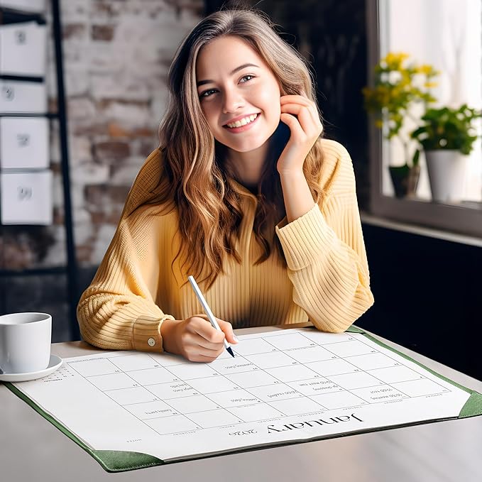 Simplified Desk Calendar 2026 with Desktop Mat, Cabbrix Large Desk Pad Calendar 21" x 16-1/2" Including January 2026 to December 2026, Desk Blotter Calendar for Home School and Office (Mint Green)