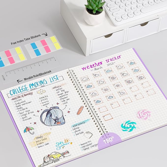 AHGXG Graph Paper Notebook - Spiral Notebook Journal 7.6" x 10", B5 Large Graph Notebook, 140 Pages, 100 gsm Thick Grid Paper, Waterproof Plastic Cover, for School Writing Engineering, Purple