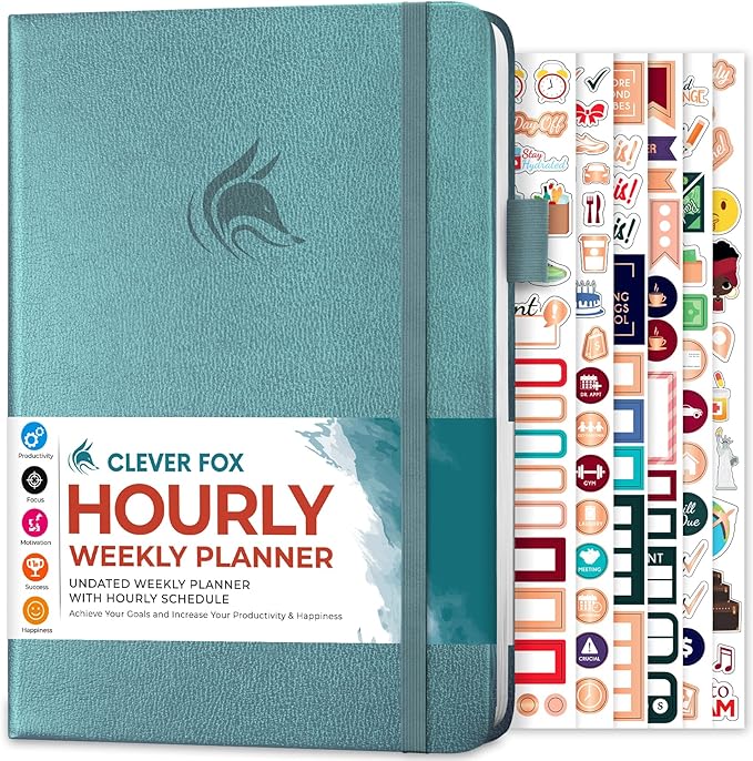 Clever Fox Planner Schedule – Undated Weekly & Monthly Life Planner with Time Slots, Appointment Book & Daily Organizer, A5 (Aquamarine)