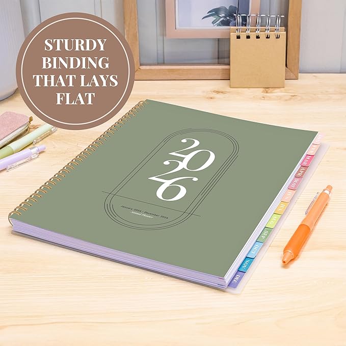 Rileys 2026 Planner, Agenda Planner With Weekly And Monthly View, Daily Agenda Book And Yearly Planners Calendar Book, Spiral Bound With Tabs, Notes, Goals And Holidays (Green, 8.5 x 11 in)