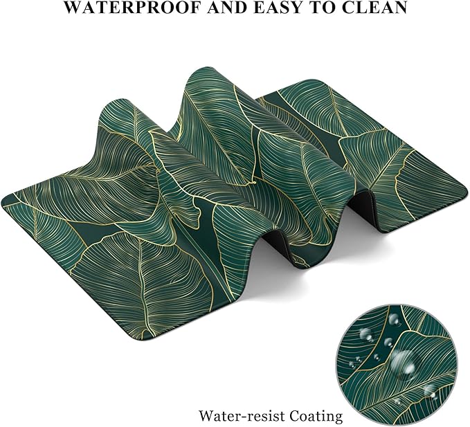 Desk Mat, 32" x 12" XXL Extended Large Gaming Mouse Pad, Desktop Decor Desk Pad, Cute Men Women Office Supplies and Accessories, XL Mouse Mat for Laptop & Keyboard, Teal Tropical Leaves