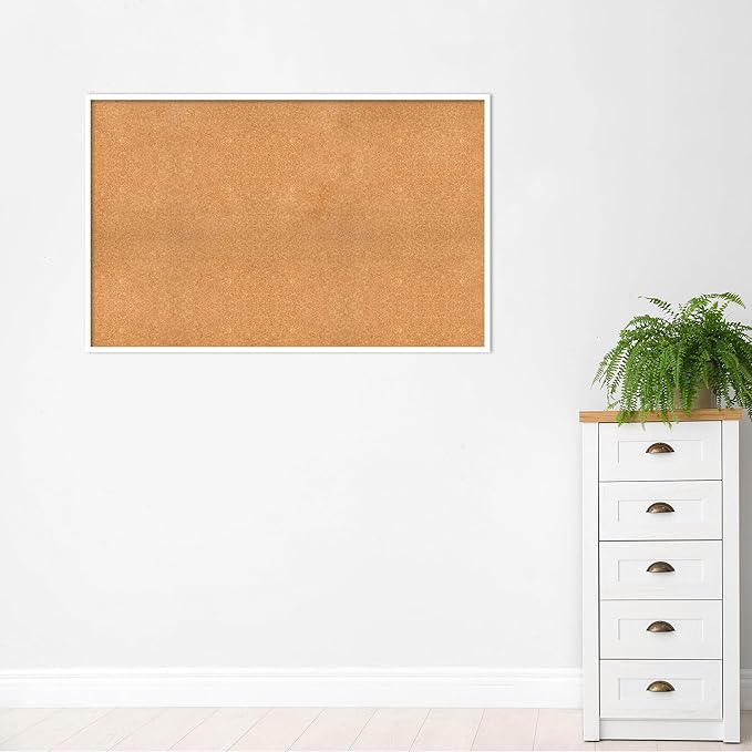 Amanti Art Natural Cork Board for Wall, 35x55 Vision Board with White Frame, Oversize Corkboard Office Decor for Home Organization, Modern Corkboard Pinboard to Display Items for Home Organization in