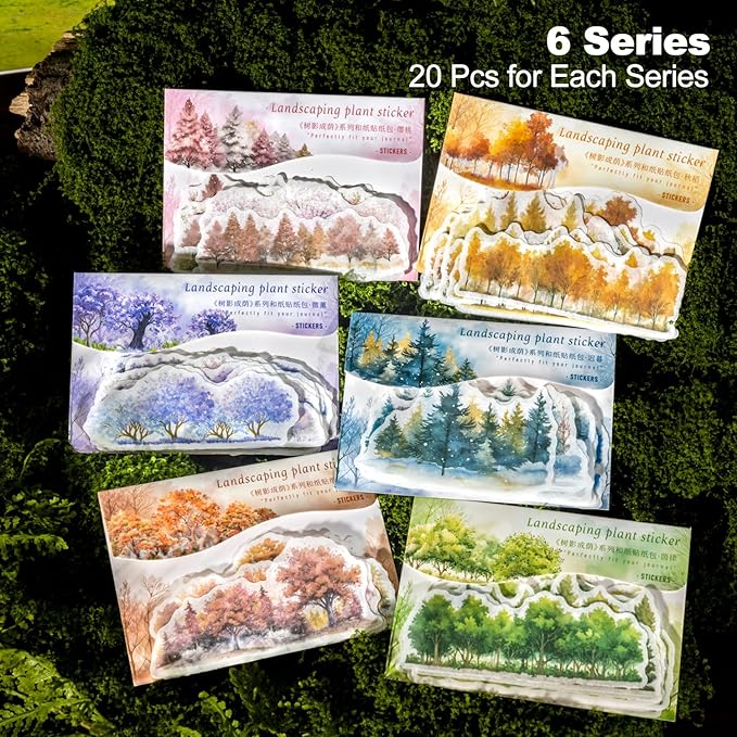 Tree Washi Stickers Set, 120PCS Nature-Inspired Forest Stickers for Scrapbooking, Journaling, DIY Crafts, and Art Supplies