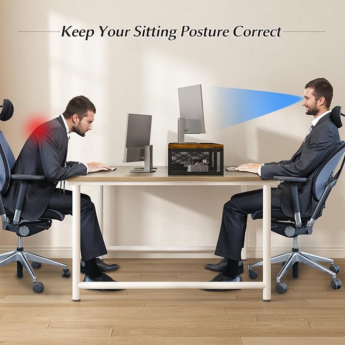 EnHomee 55.2" Computer Monitor Stand, Desk Shelf for Top of Desk for 3 * 23" Monitors/Laptop Computer/PC/Printers, TV Riser for 65 60 55 Inch TV for Bedroom Home Office, Rustic Brown