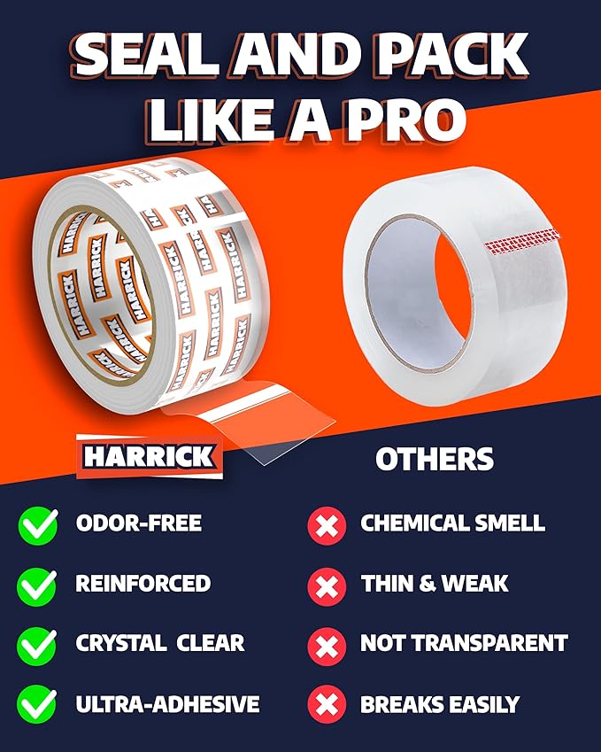 6 Pack Packing Tape Rolls 1.88 Inch - Strong & Durable Rolls of Tape - Packing Tape Roll for Shipping Boxes - Ergonomic Tape Gun Refill - 327 Yards