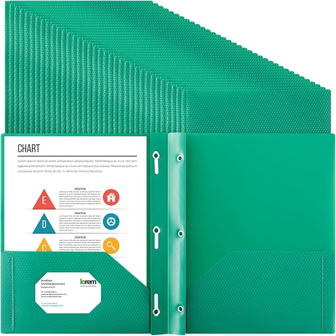 Patelai 48 Pcs Plastic Folders with 2 Pockets and 3 Prongs Home Folders with Card Slot Letter Size Heavy Duty Report Covers for Back to School(Green,Diamond)