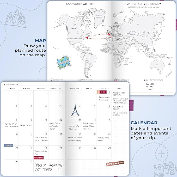 Clever Fox Travel Journal – Vacation & Trip Organizer with Budget Plan, Packing List, Travelling Expense Tracker, A5 (Periwinkle)